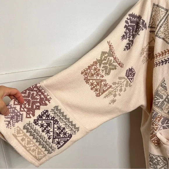 Johnny Was Biya Fenella Embroidered Open Front Cardigan Sweater in Alabaster - Picture 7 of 15